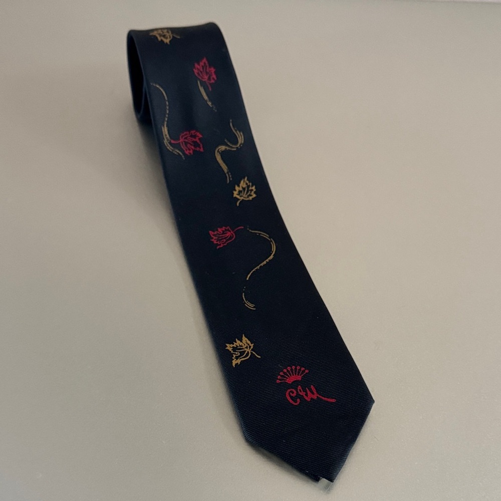 Vintage “Leaves” Navy Tie with Red & Gold Leaf Accents